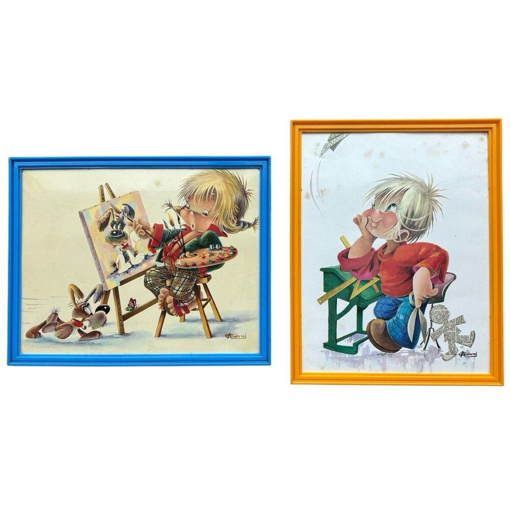 Vtg 1970s Gabriel Sandgaard Denmark Prints Set Kitsch Wall Art Cottagecore